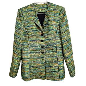 Roberto Quaglia Womens Silk Blend Stripe Blazer EU38 US6 Green Metallic Gold